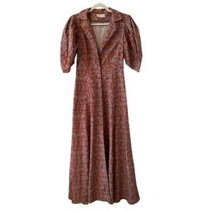 KLEID For Her Floral Print Maxi Dress Puff Sleeve Collared Rust Small‎
